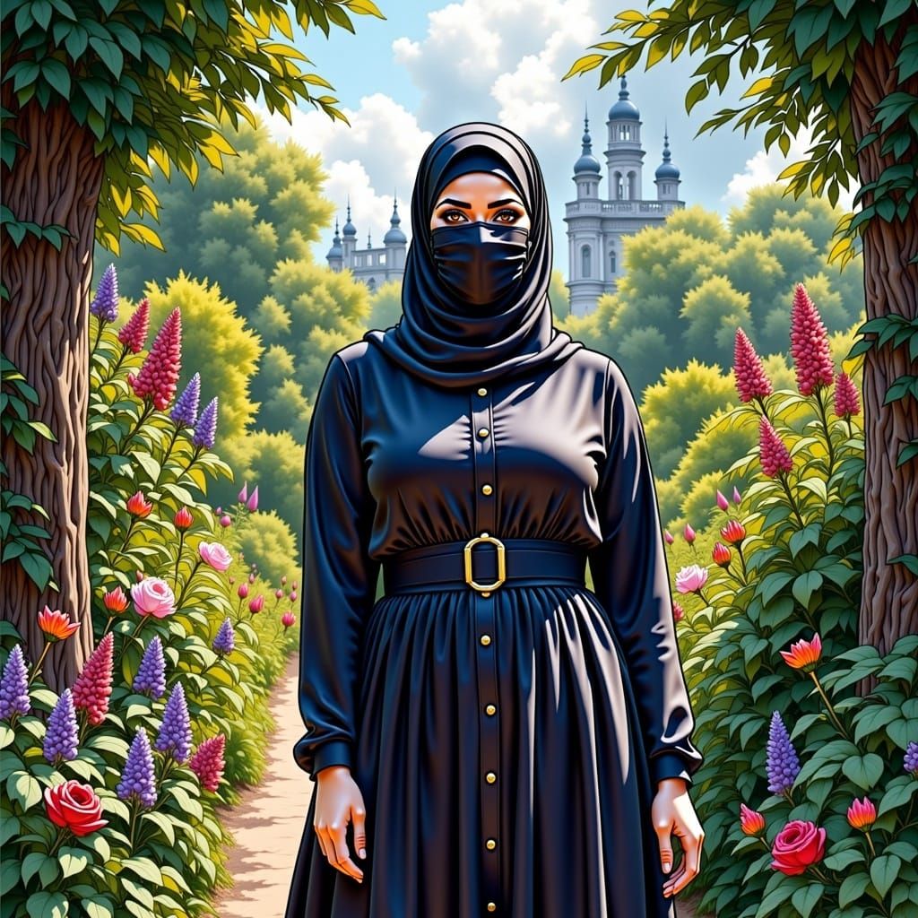 Victorian Hijabi in Botanic Garden Comic Art