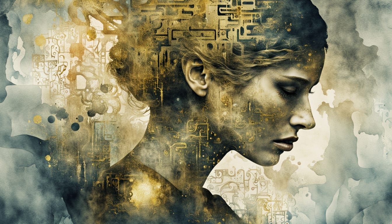 Surreal Woman Dissolving into Wall