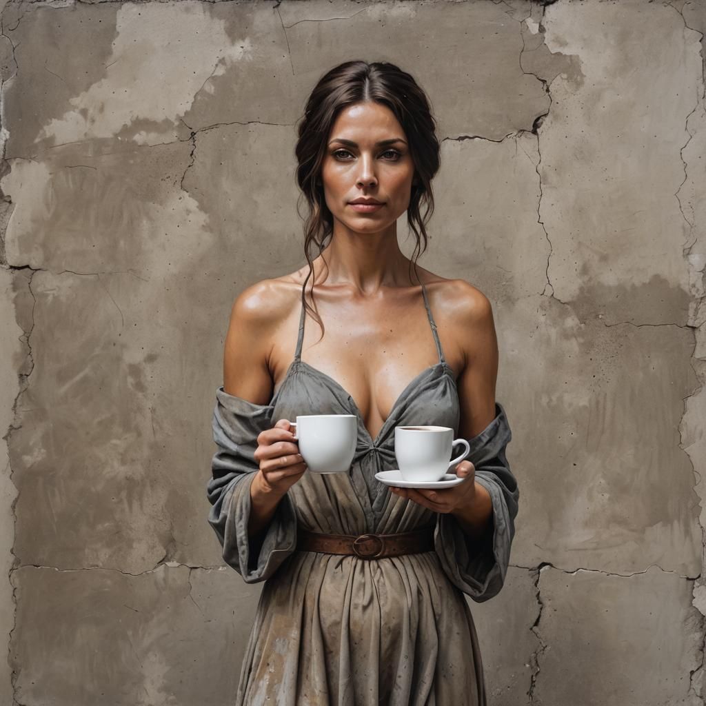 Renaissance Painting of Woman with Coffee Cup