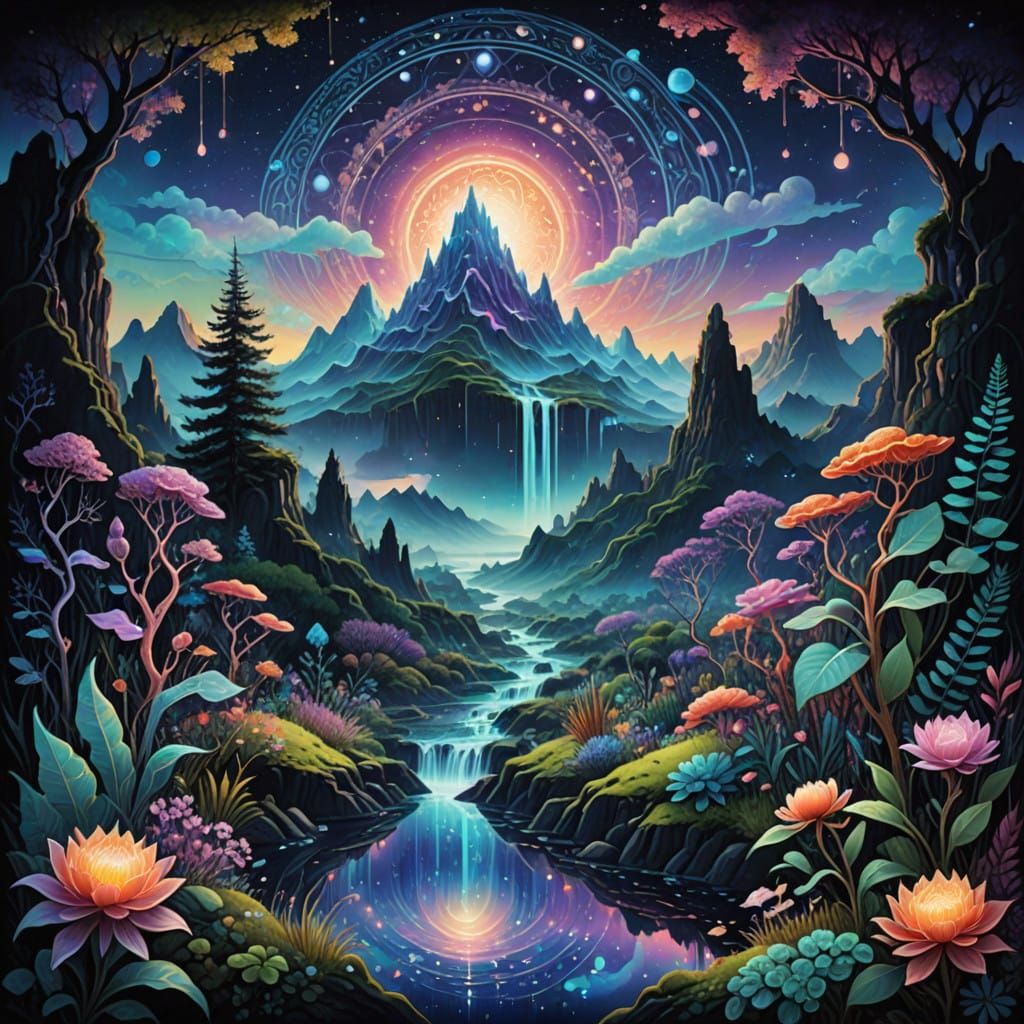 Ethereal Astral Cosmic Dreamscape in Vibrant Holographic Sty...