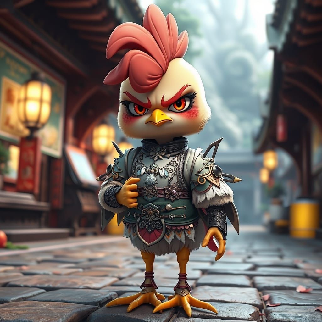 Grumpy Chick in Anime Outfit: 3D Art