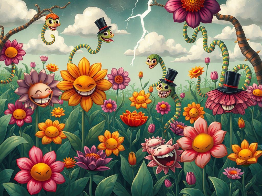 Cartoon Garden Scene in a Whimsical Style