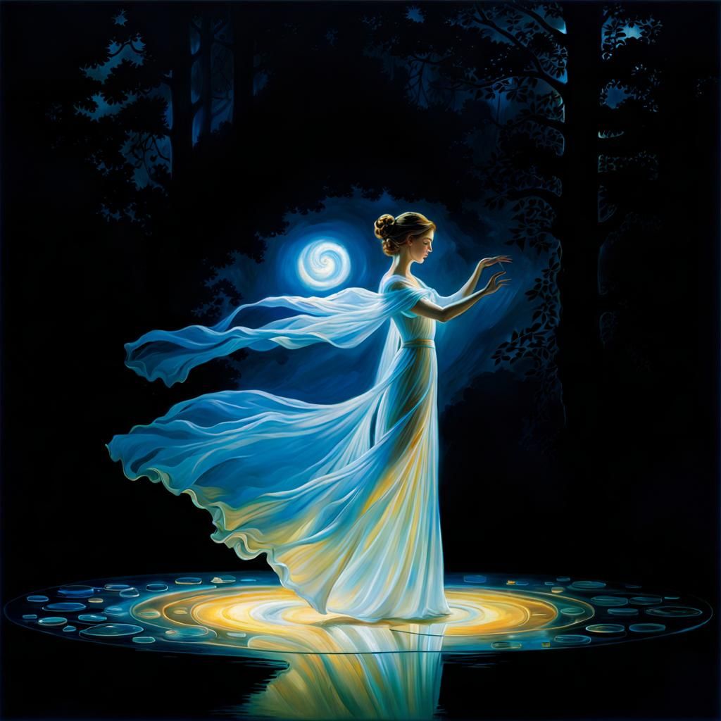 Bioluminescent Shadows Dancing in Light, Elegant Composition