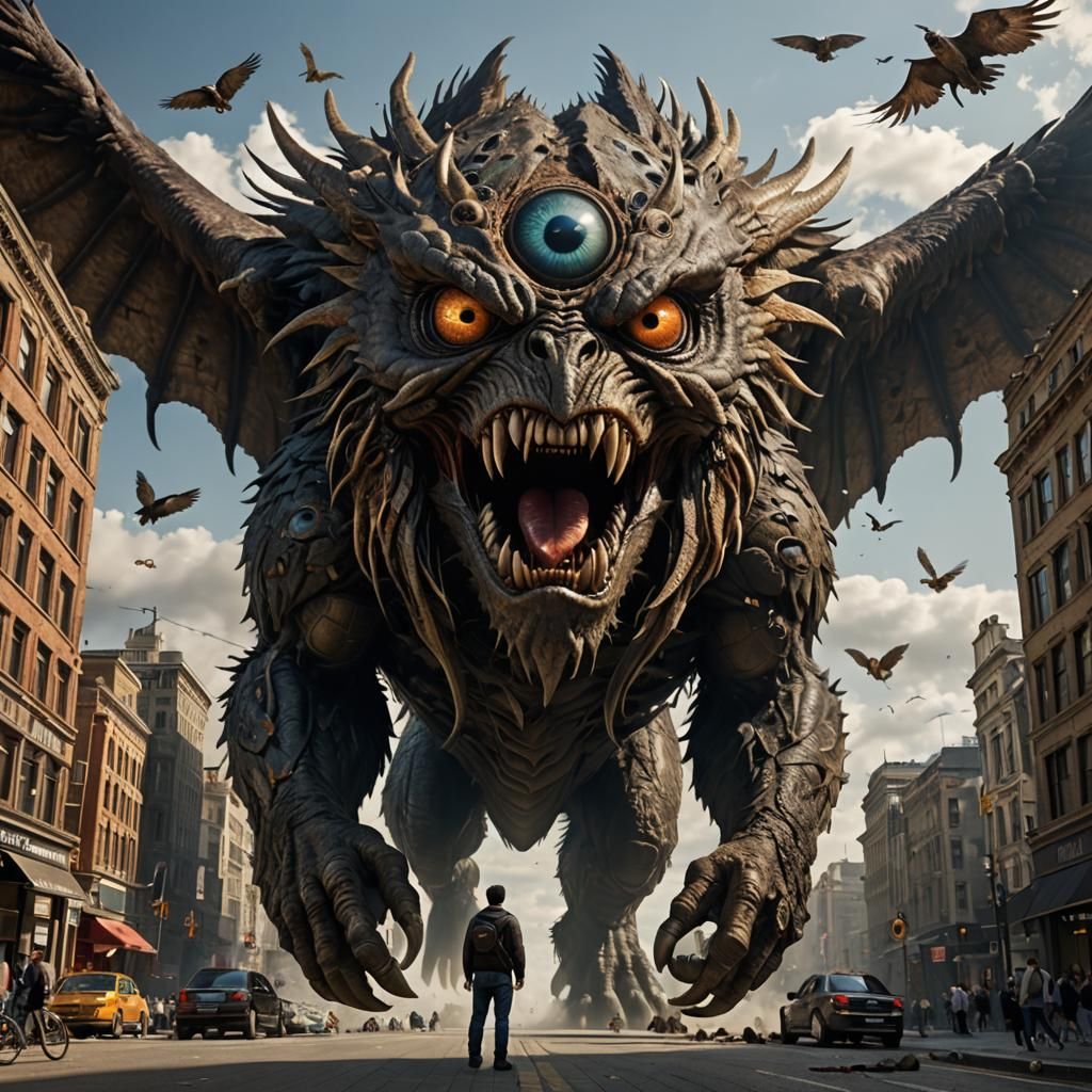 Gigantic Winged Creature Overwhelms Man: Hyperrealistic 3D R...