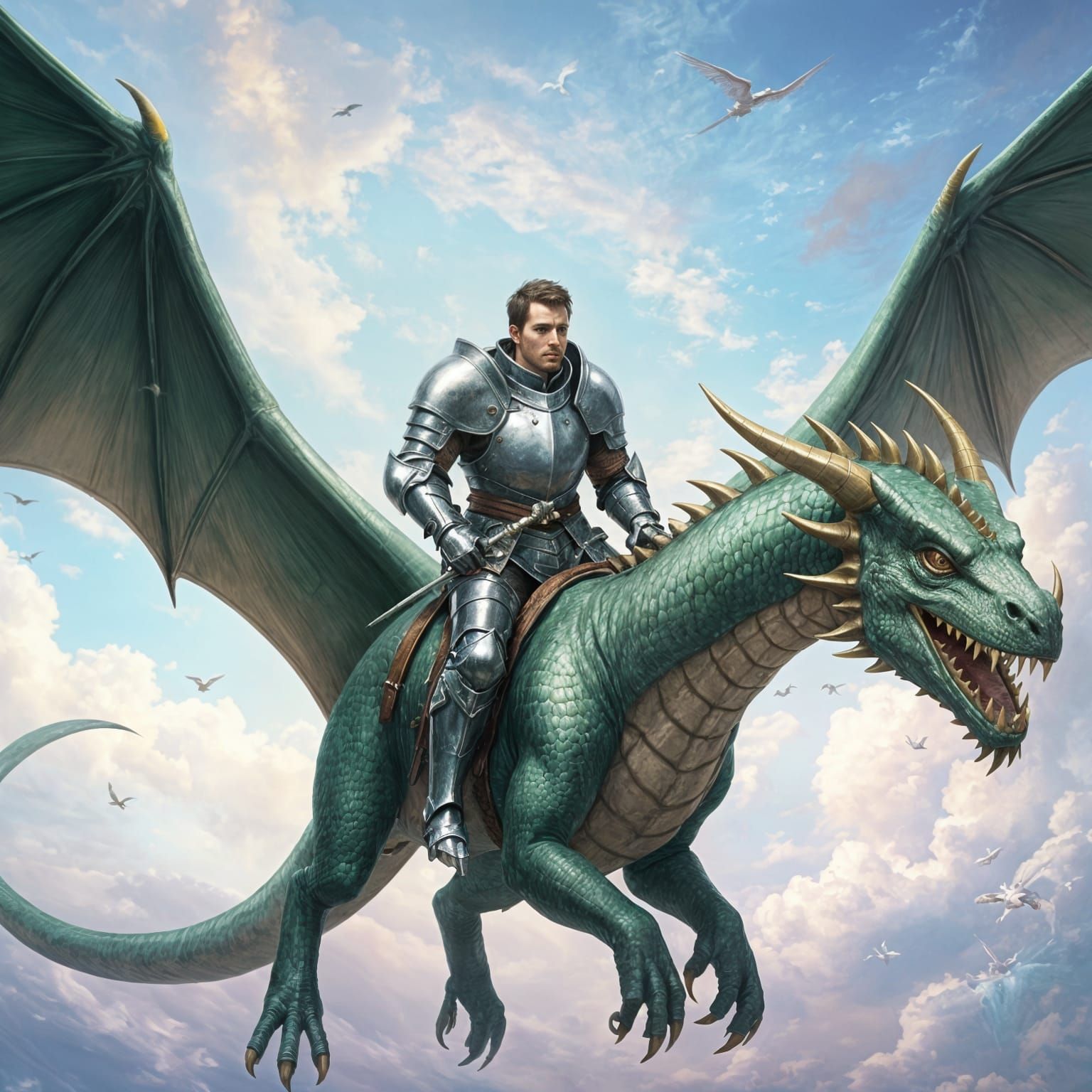 Knight on Dragon: Hyperrealistic Fantasy Art