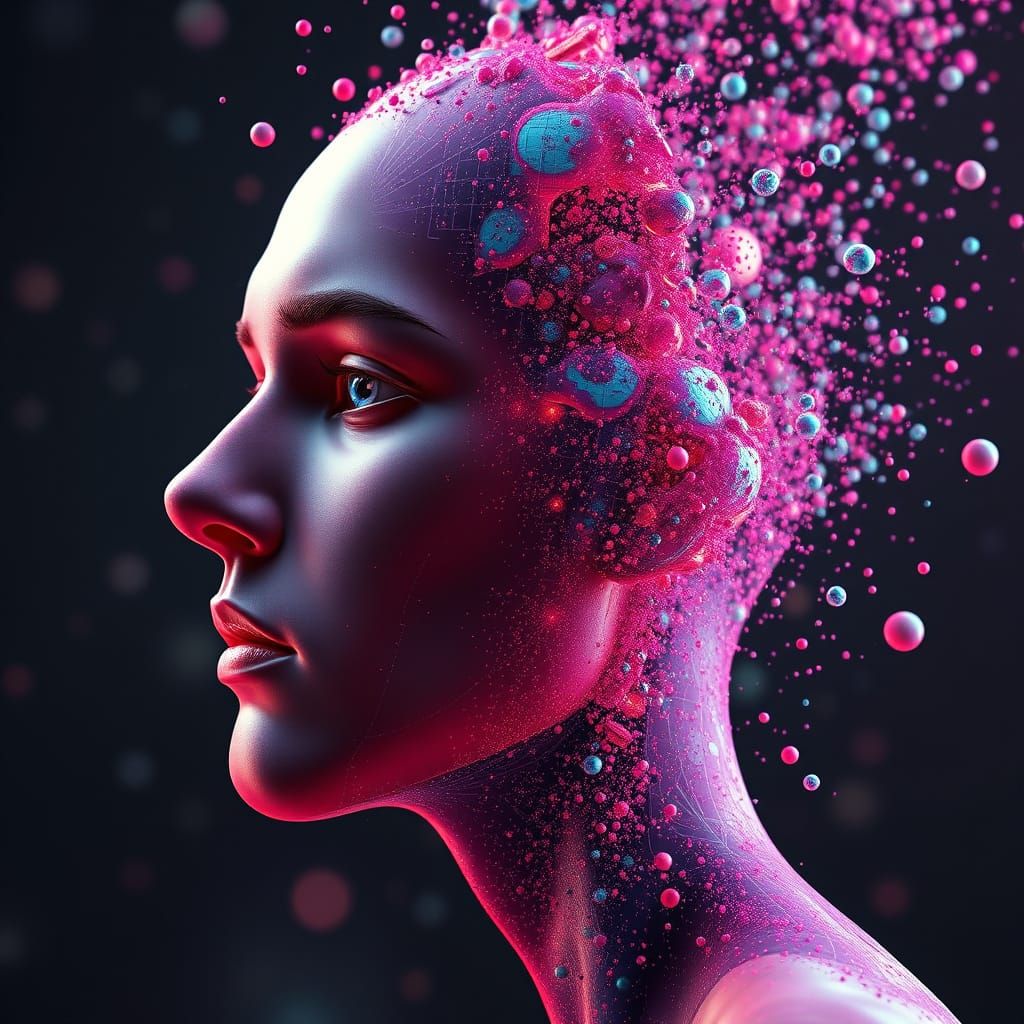 Face Disintegrating into Particles as Digital Art