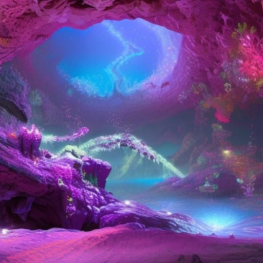 Bioluminescent Cave System: A Fantasy Concept Art