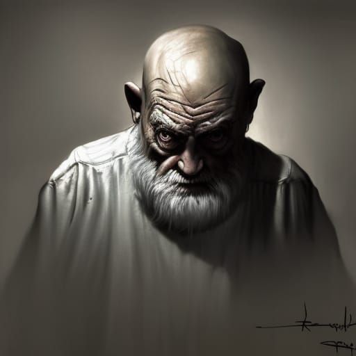 Hyperrealistic Grumpy Man Hiding Under Bed