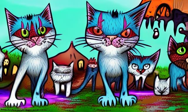 Funny Zombie Kitty Cats in Cartoon Style