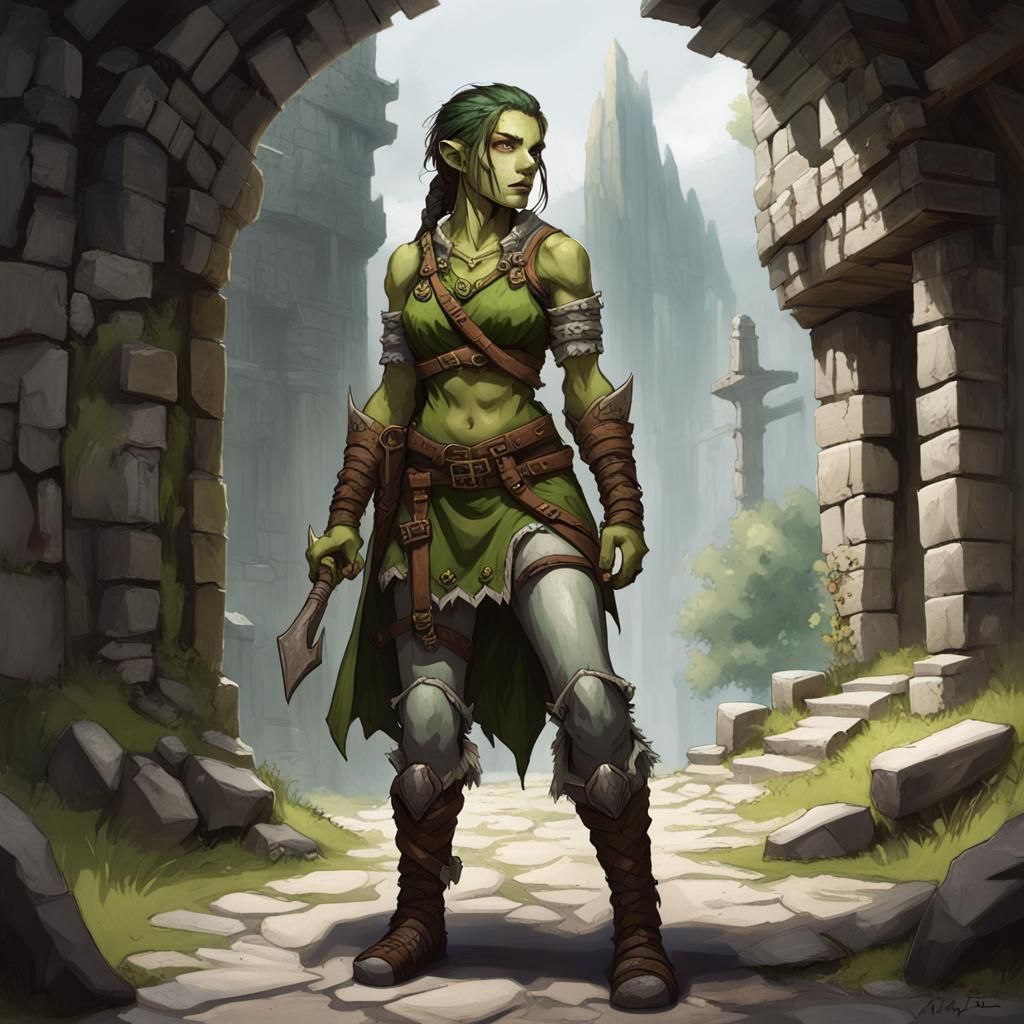 Half-Elf/Orc Combat Medic in Dungeon Ruins