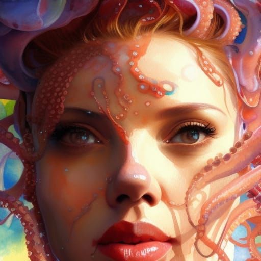 Colorful Tentacle Embrace: Watercolor Portrait