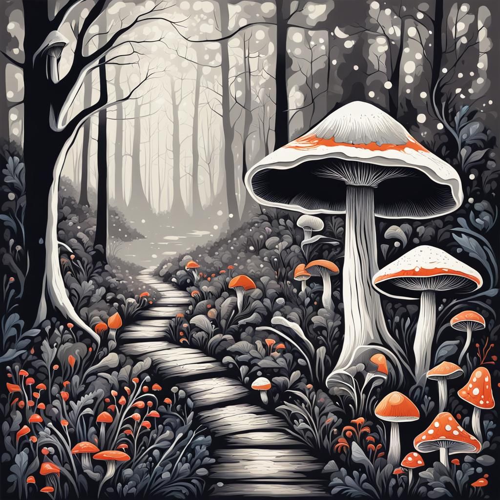 Magic Mushroom Forest: Abstract Art in Complementary Colors