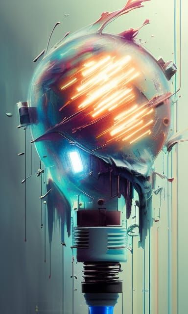 Cyberpunk Lightbulb with Wet Brush Effects