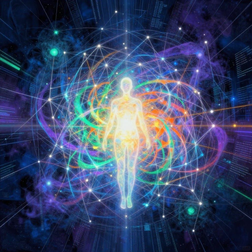 Ethereal Silhouette in Vast Digital Network