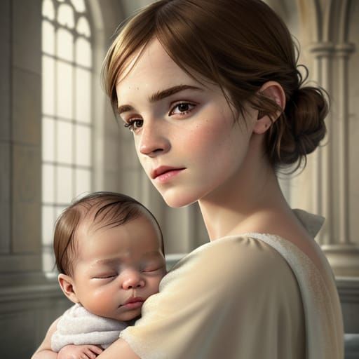 Mother and Baby Baptism in Warm Oil Painting Style