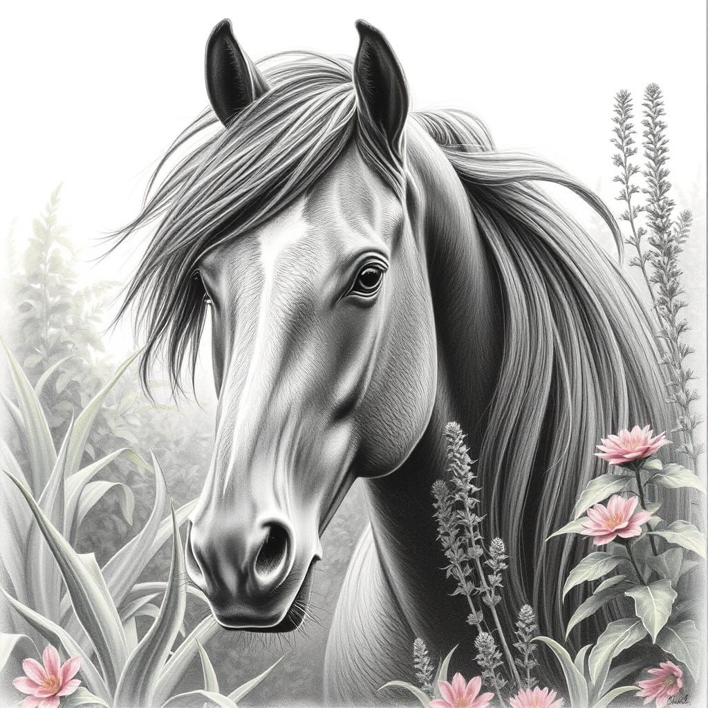 Photorealistic Pencil Drawing of a Majestic Horse