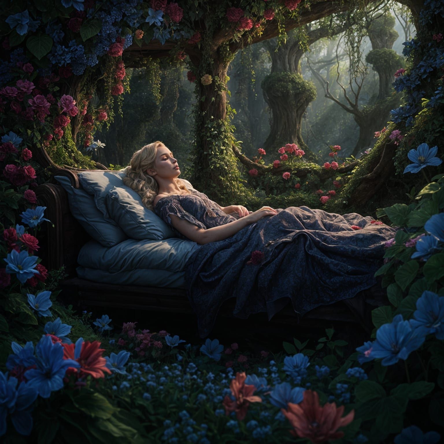 Sleeping Beauty in a Fantastical Forest, Matte Painting