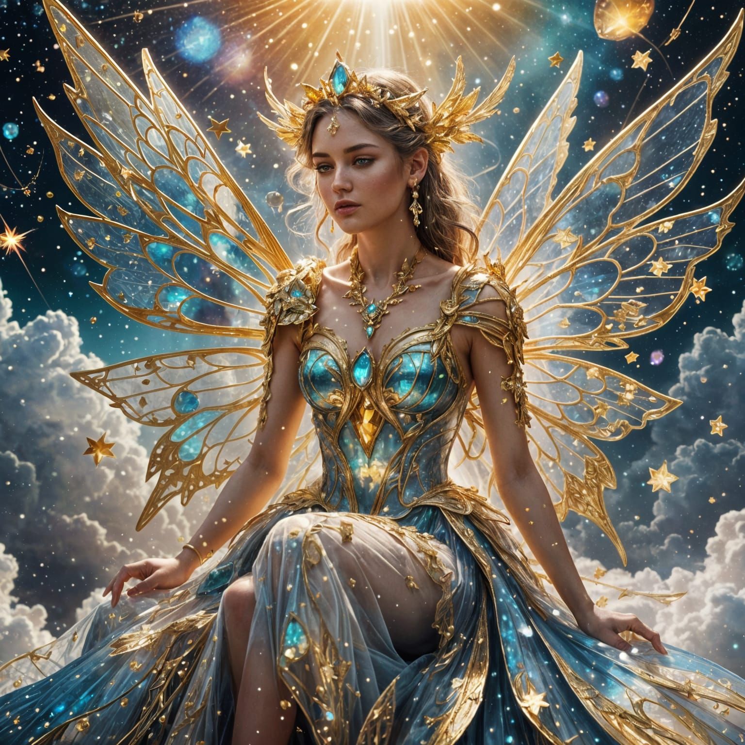 Fairy with Mirrored Wings in Gem Rain