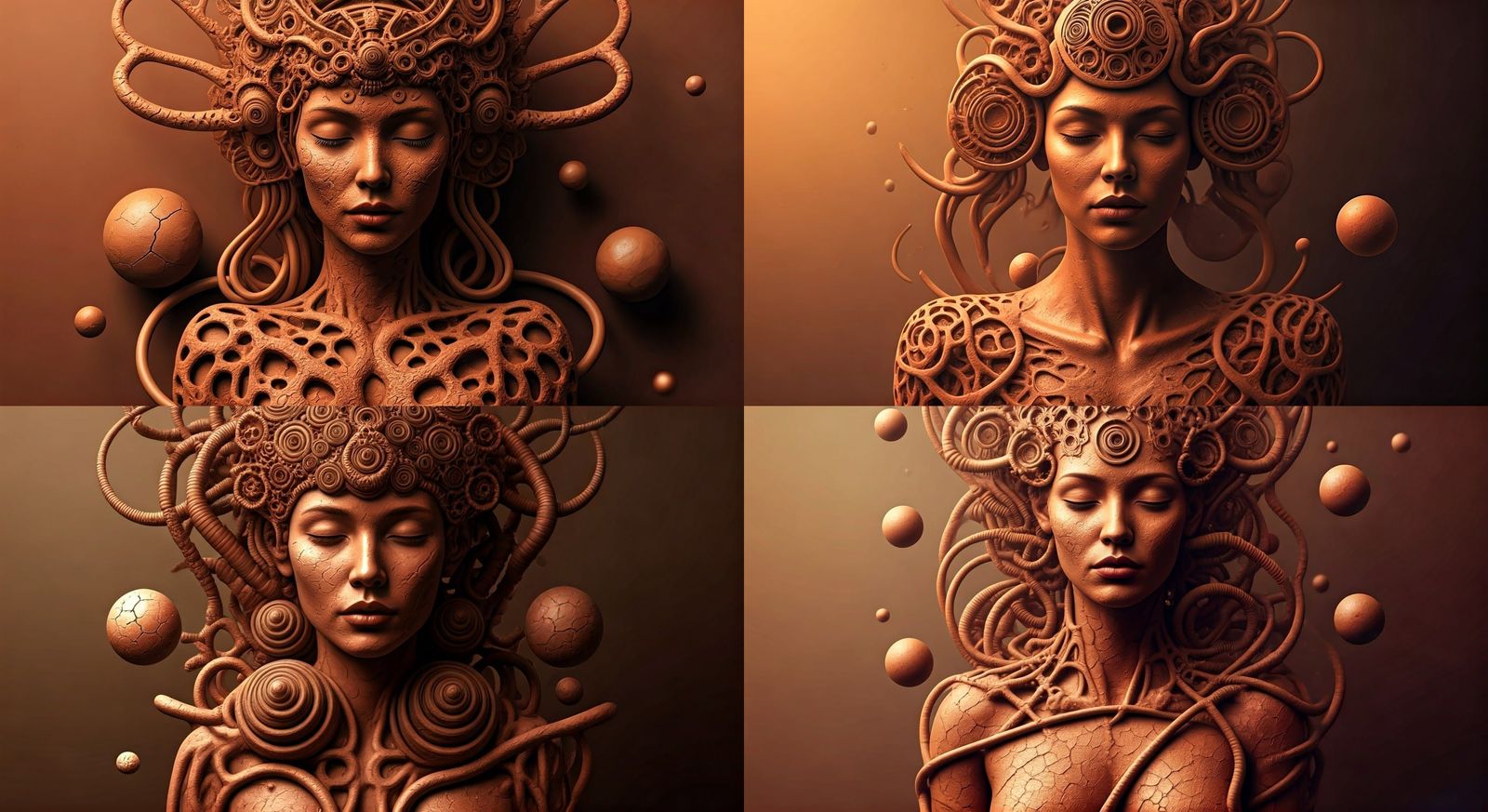 Surreal Clay Goddess in Cyberpunk Clay Sculpture