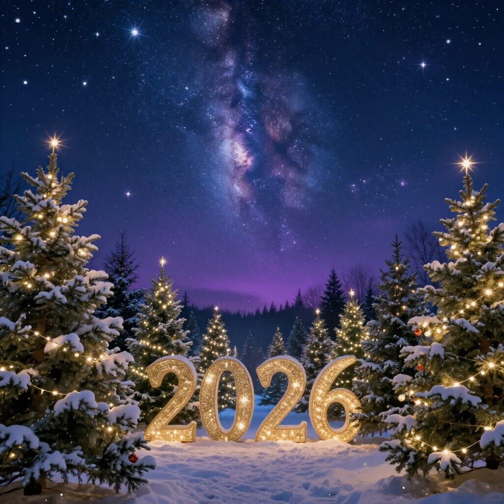 Magical New Year's Eve Forest Under Starry Sky