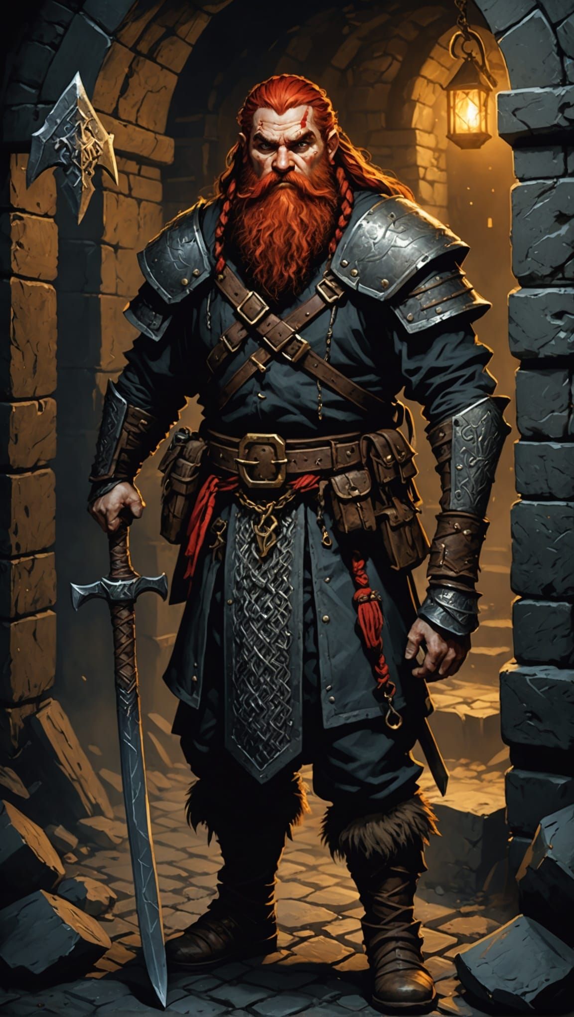 Dwarf Warrior Portrait in Darkest Dungeon Style