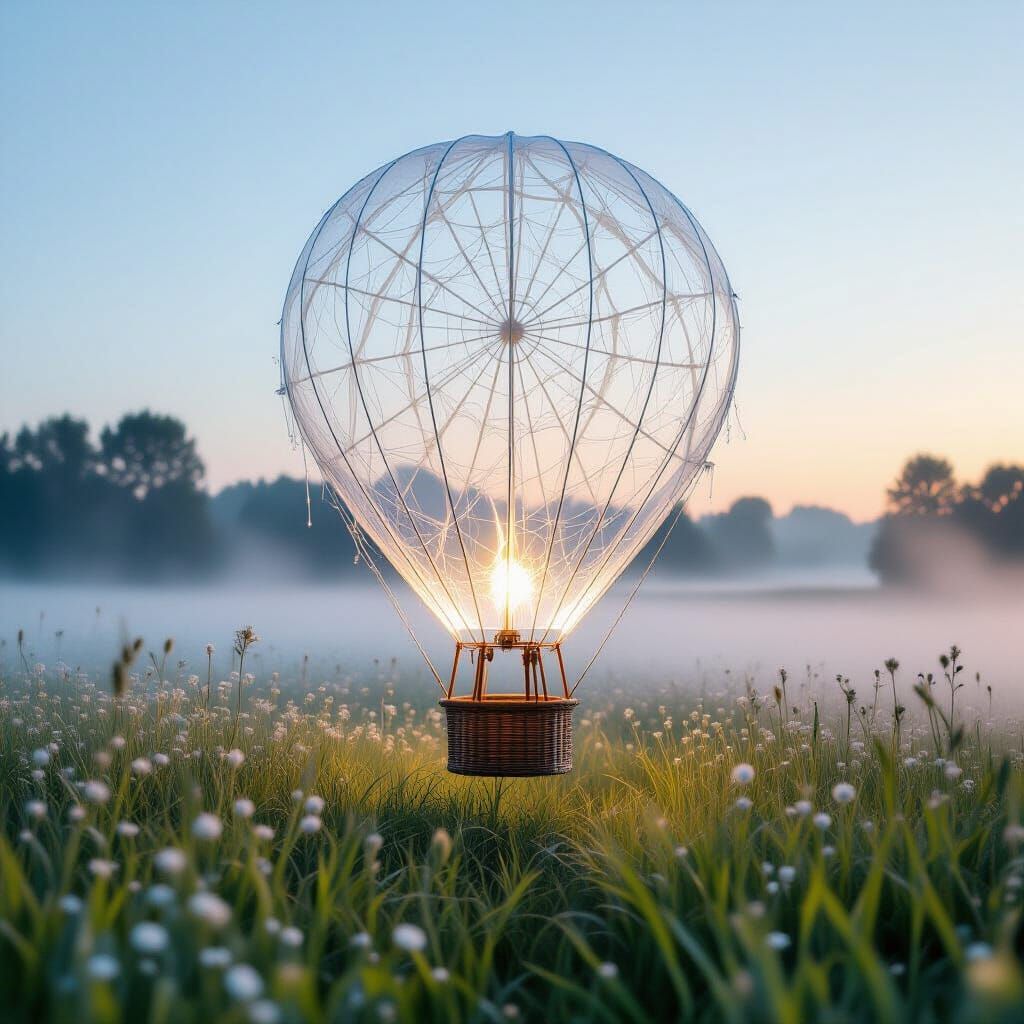 Ethereal Spider Silk Hot Air Balloon at Dawn