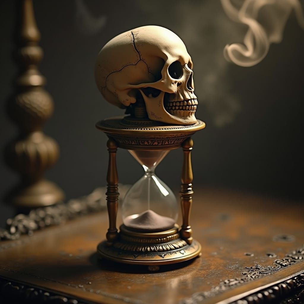 Skull and Hourglass in Dark Mystical Style