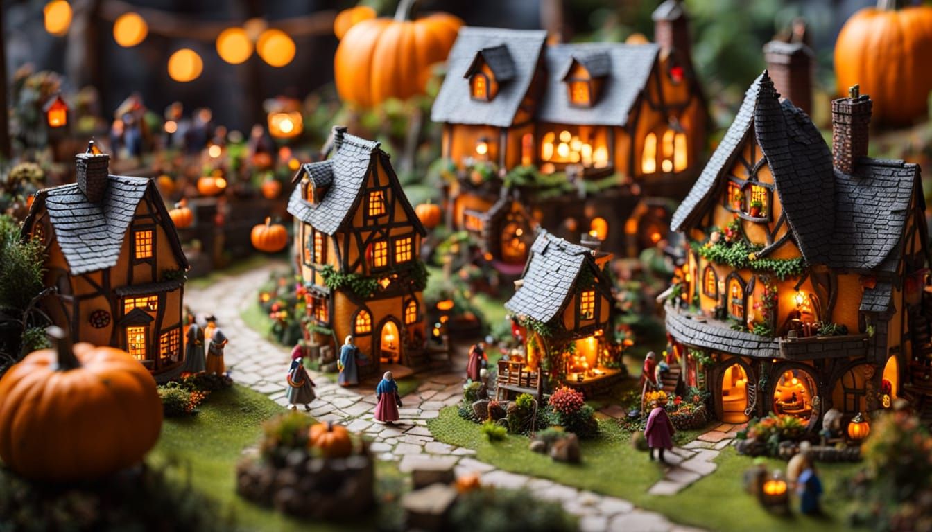 Miniature Village Thrives Inside a Pumpkin