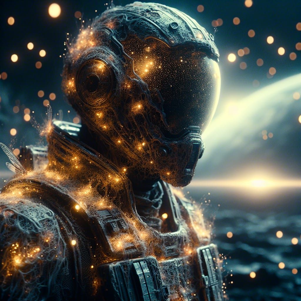 Sci-Fi Character in Ghostly Glowing Armor