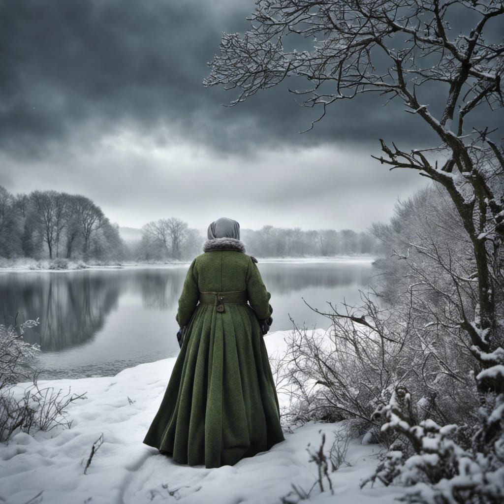 Medieval Lady in Snowy Winter Landscape