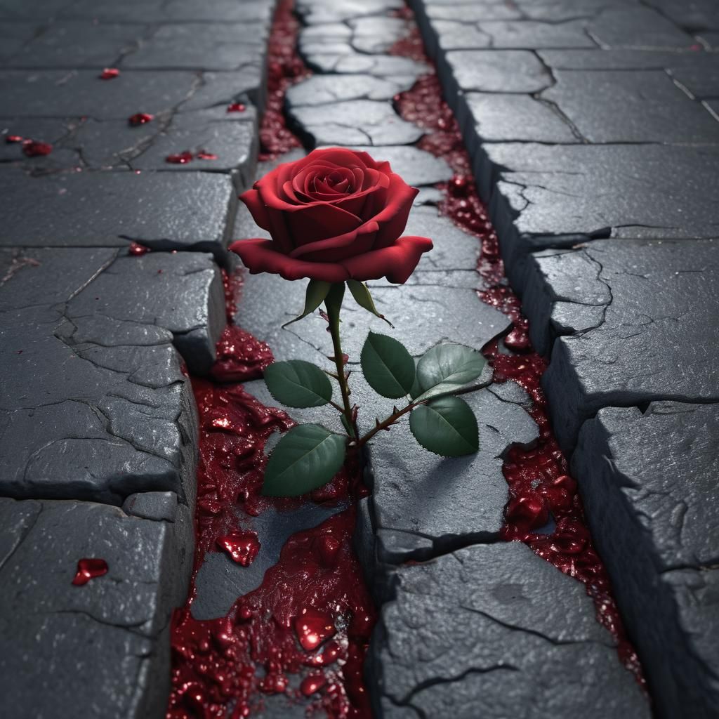 Red Rose Blooming Through Concrete Crack
