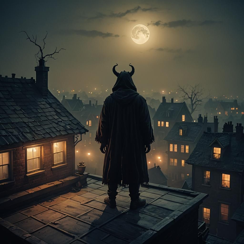 Bogeyman Watches Over Foggy Rooftop