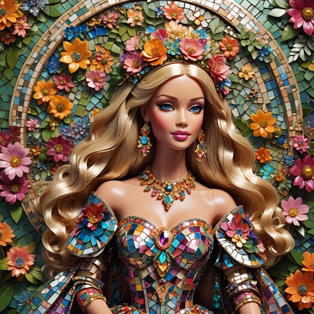 Barbie Girl Adorned with Intricate Mosaic