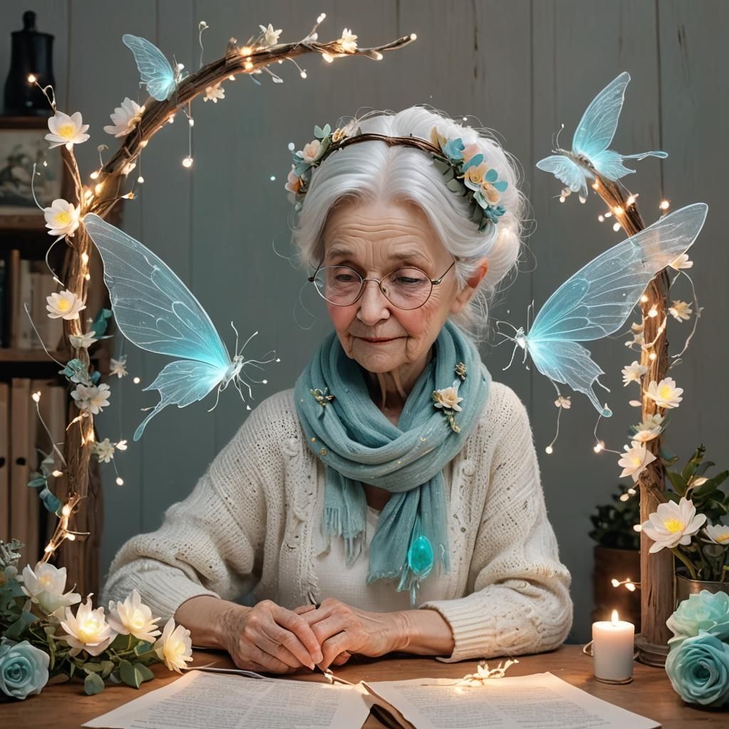 Fairy Grandmother Reading a Magical Book