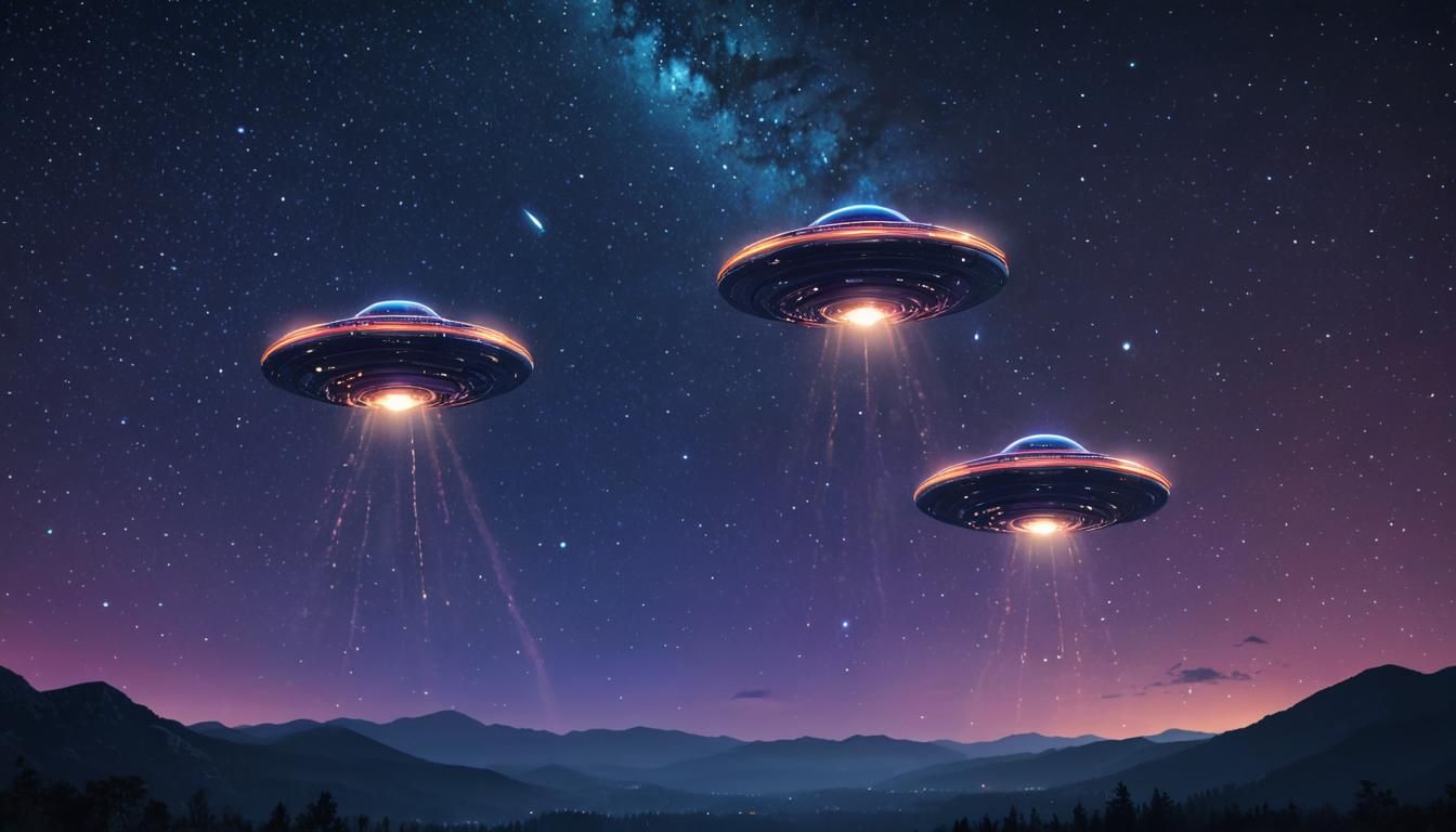 UFOs in Starry Sky: Science Fiction Illustration