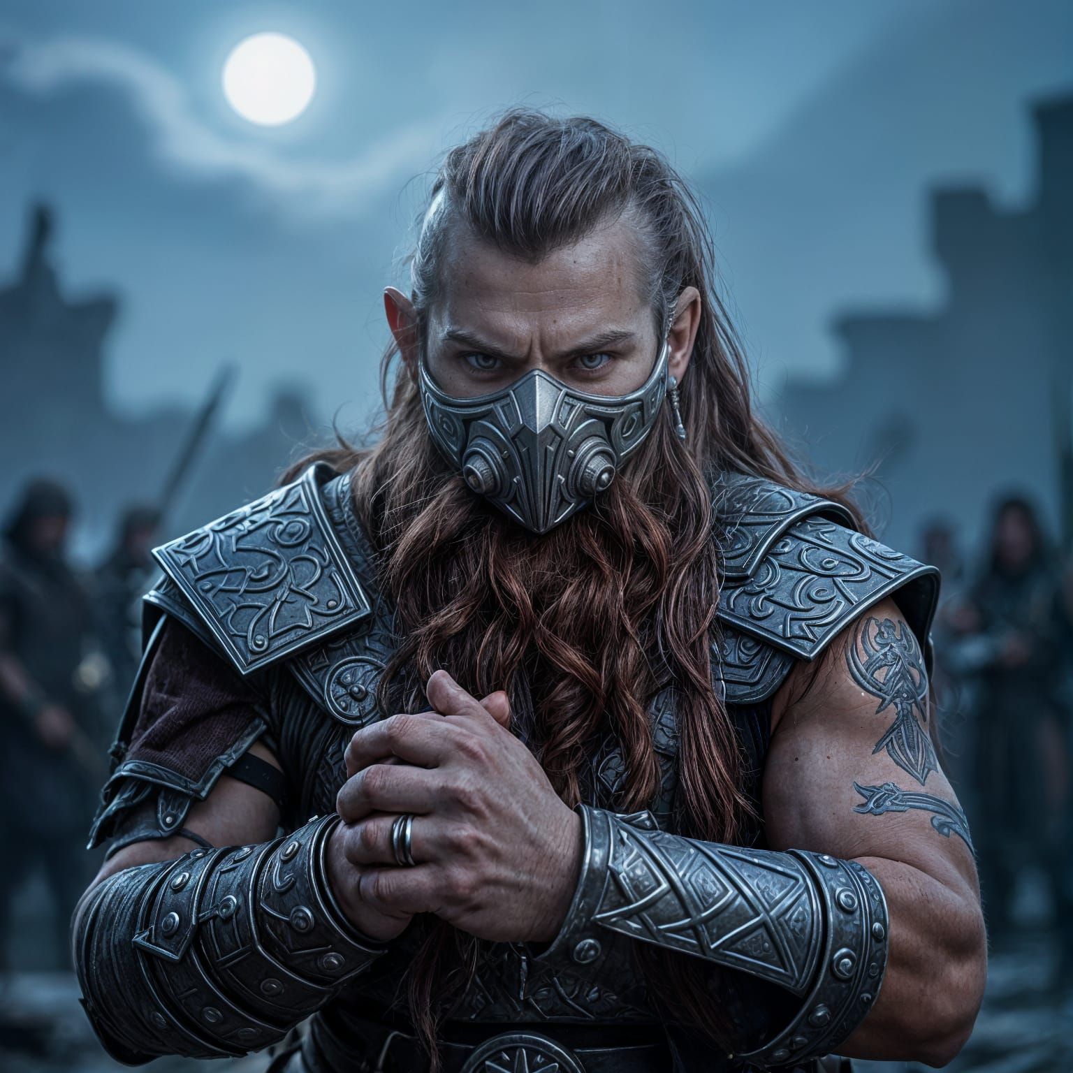 Dwarf Oversees Ancient Misty Battleground in Realistic 4K