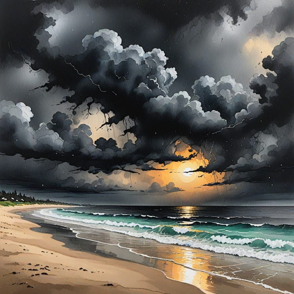 Stormy Ocean Sky in Alcohol Ink Style