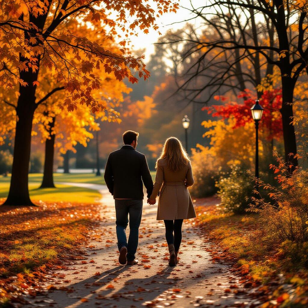 Romantic Autumn Walk: A Cinematic Photograph