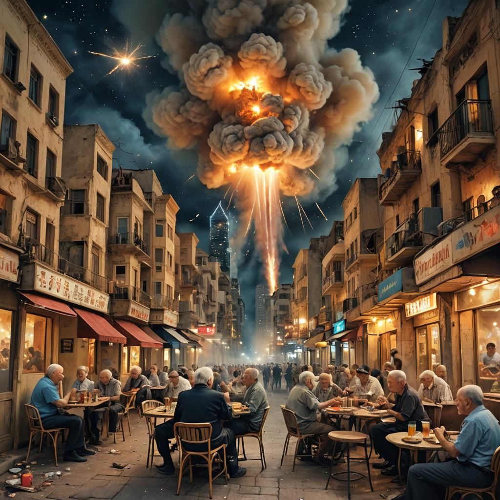 Expressionist Cityscape at Night: Beirut Cafe Scene