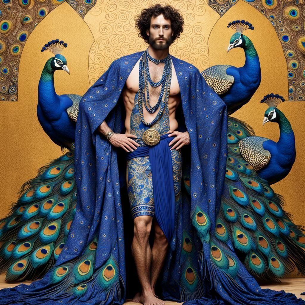 Man with Peacocks in Klimt Inspired Style