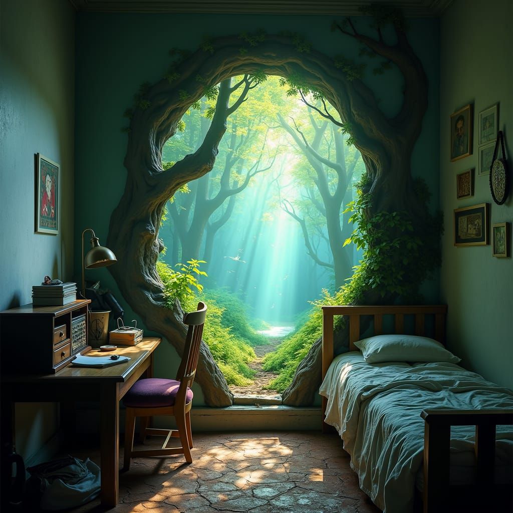 Ethereal Portal to Mystical Forest in Bedroom