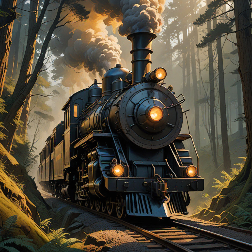 Steampunk Locomotive Conquers Misty Forestscape