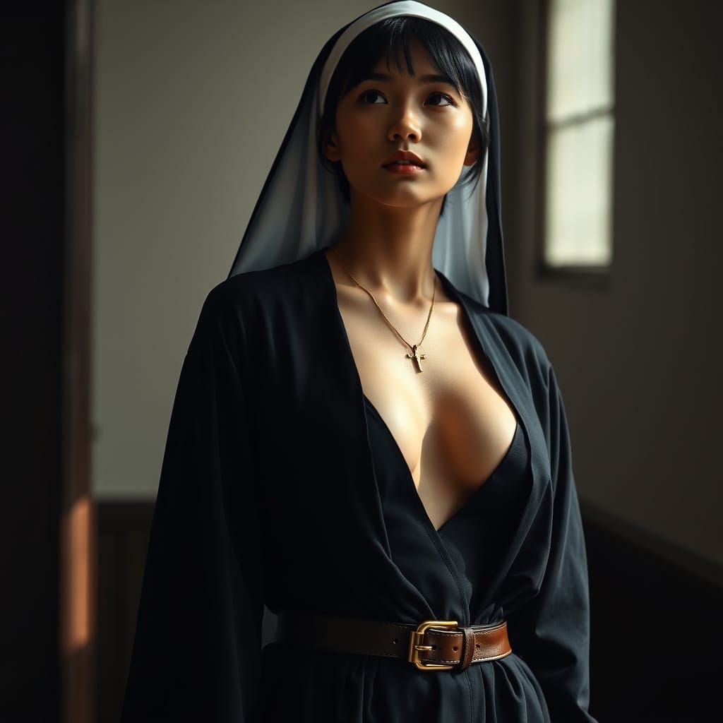 Elegant Japanese Woman in Nun's Habit