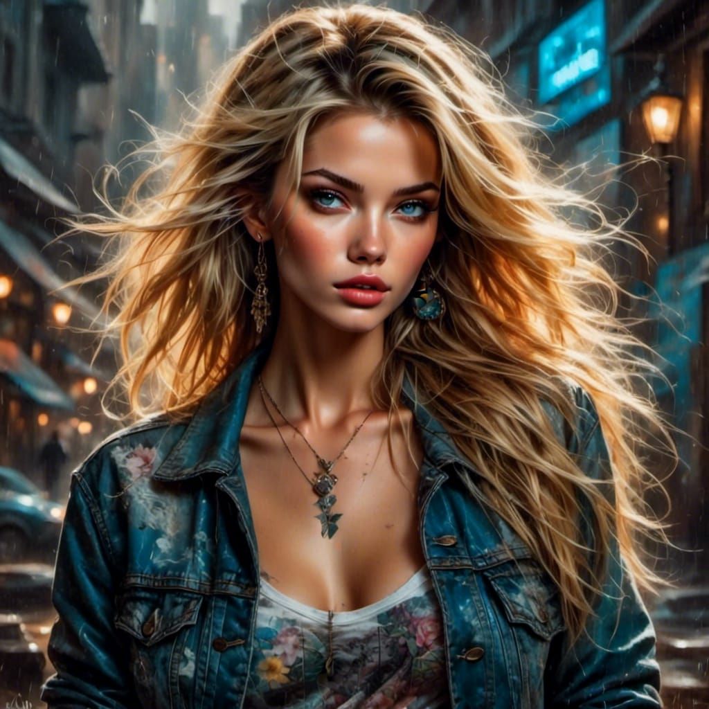 Claudia Schiffer Photograph in Pulp Adventure Style