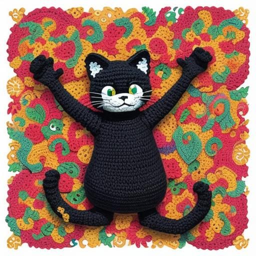Intricately Detailed Crochet Felix Cat in Wonderland
