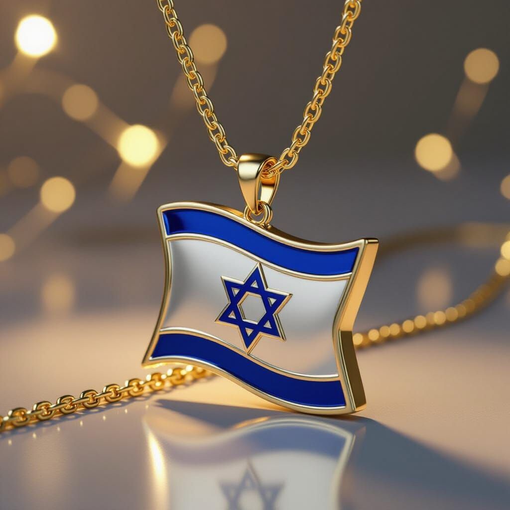 Gold Necklace with Silver Israeli Flag Pendant 3D Render