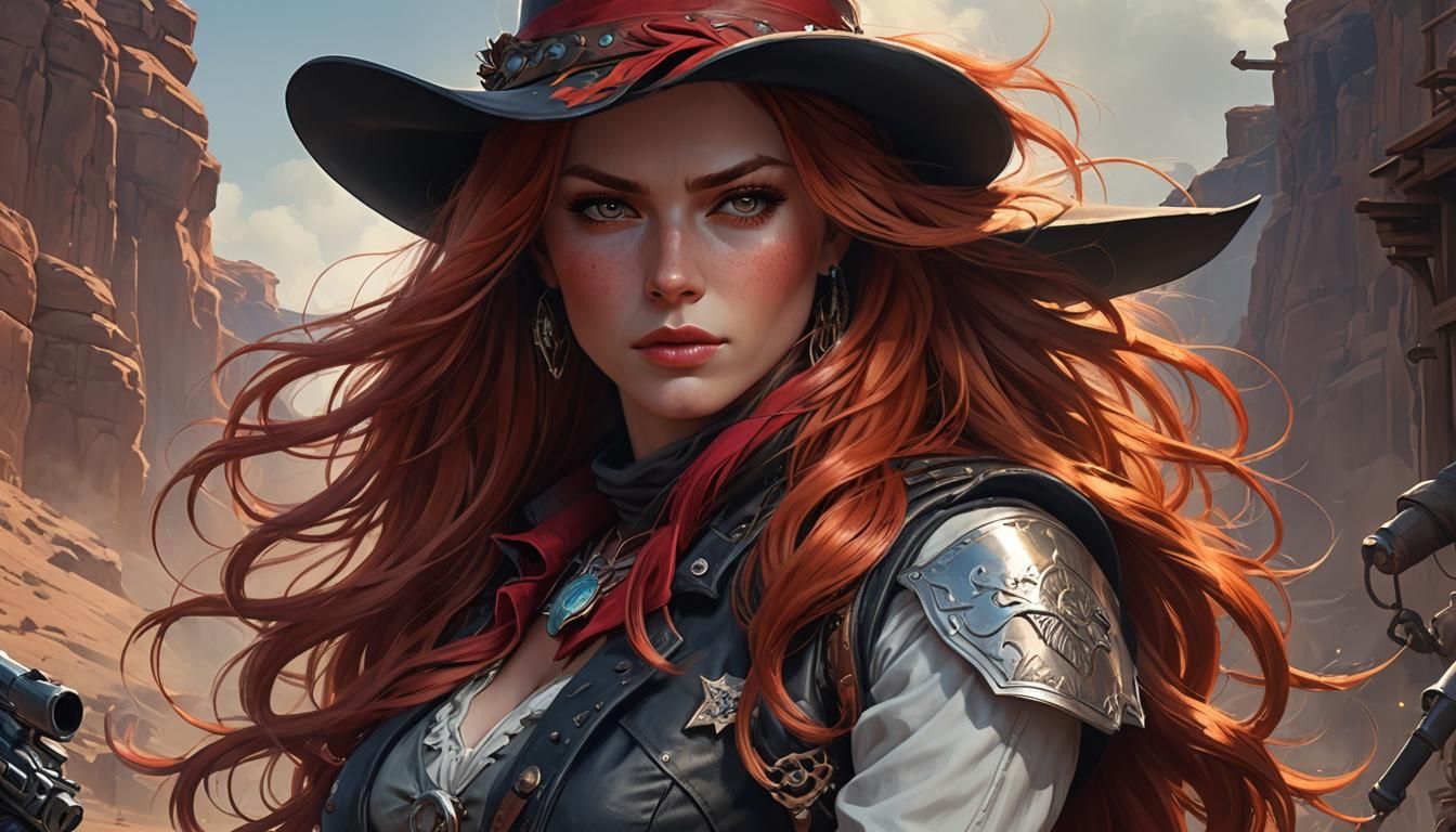 Cartoon Wild West Gunslinger Portrait in Cosmic Style