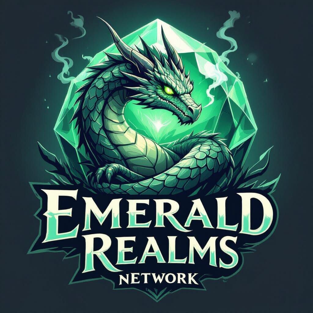 Dragon Logo with Emerald Gemstone in Fantasy Style