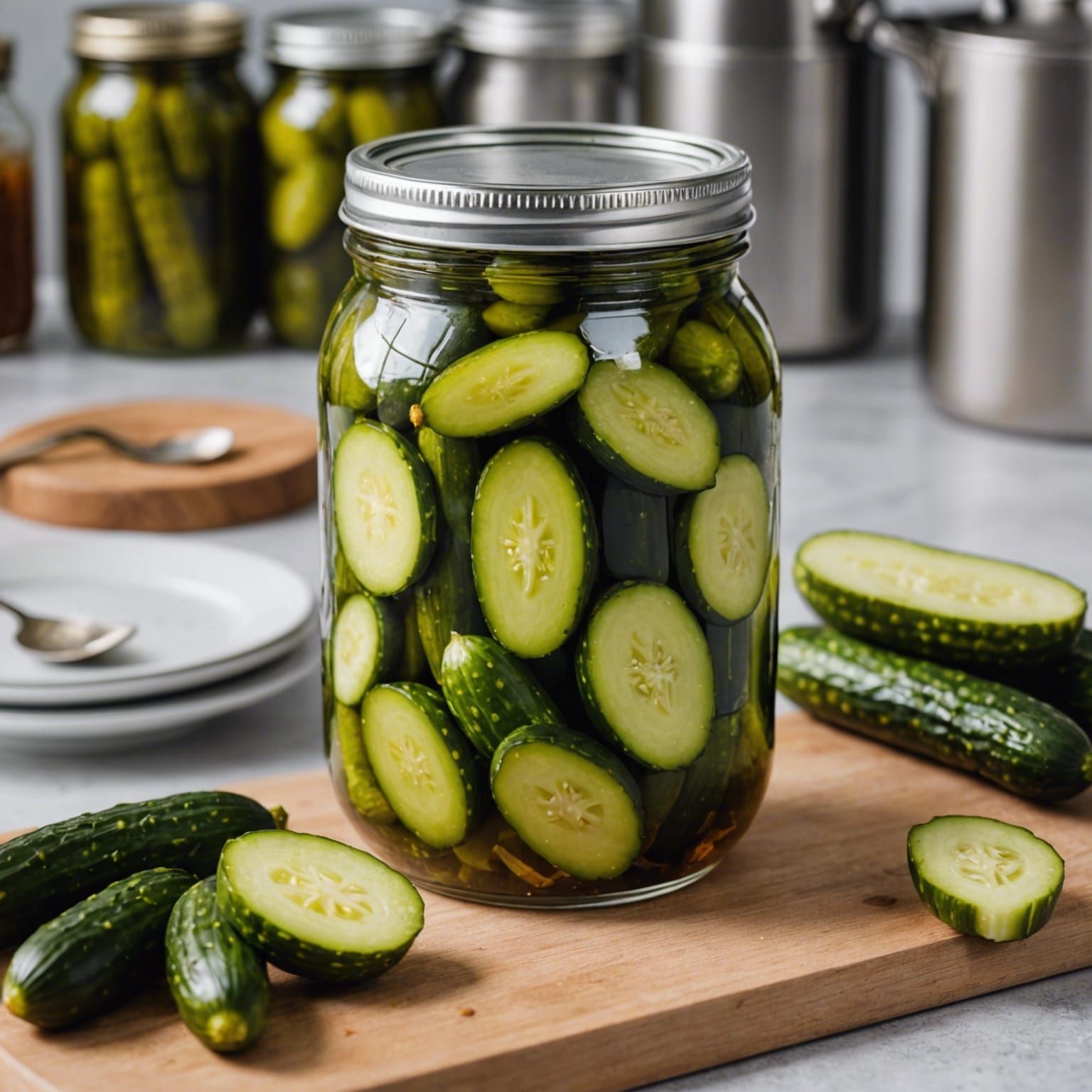 Pickles in a Jar on Kitchen Table