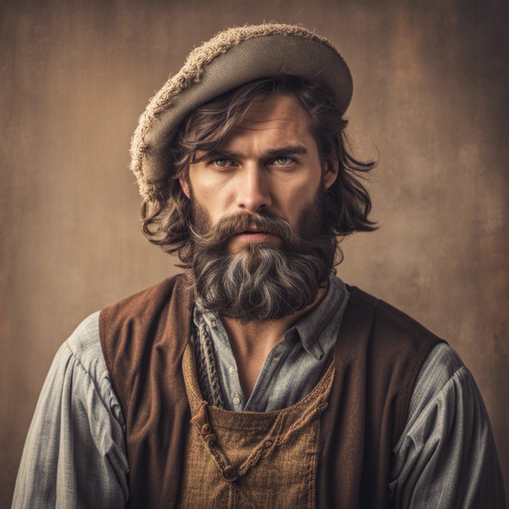Handsome Bearded Man in Peasant Attire